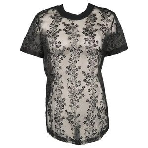 CARVEN Floral Lace Embroidered T-Shirt Blouse